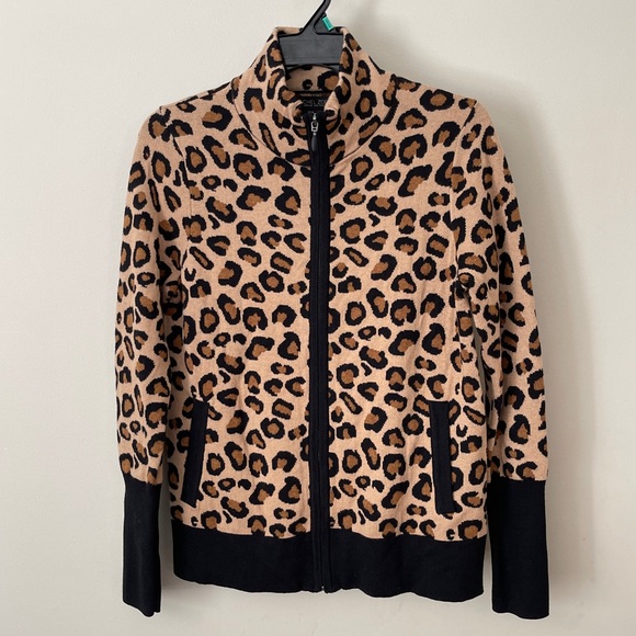 Rachel Zoe Sweaters - Rachel Zoe Brown Black Leopard Animal Print Sweater Full Zip Pockets Jacket M